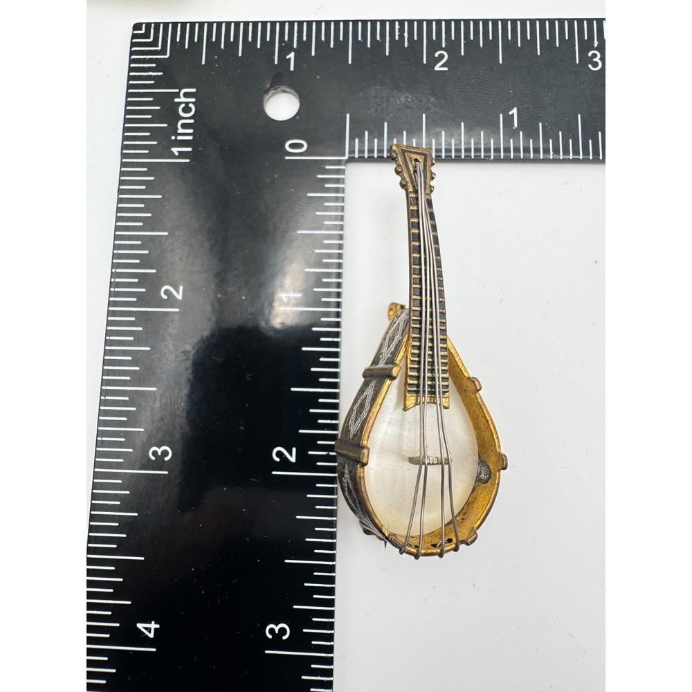 Vintage Mandolin Brooch Spanish Damascene Guitar Instrument - Picture 5 of 9